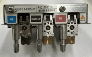 Electronic Pneumatic Controller showing hydrogen, air, and make-up gas channels used for FID operation in gas chromatography.
