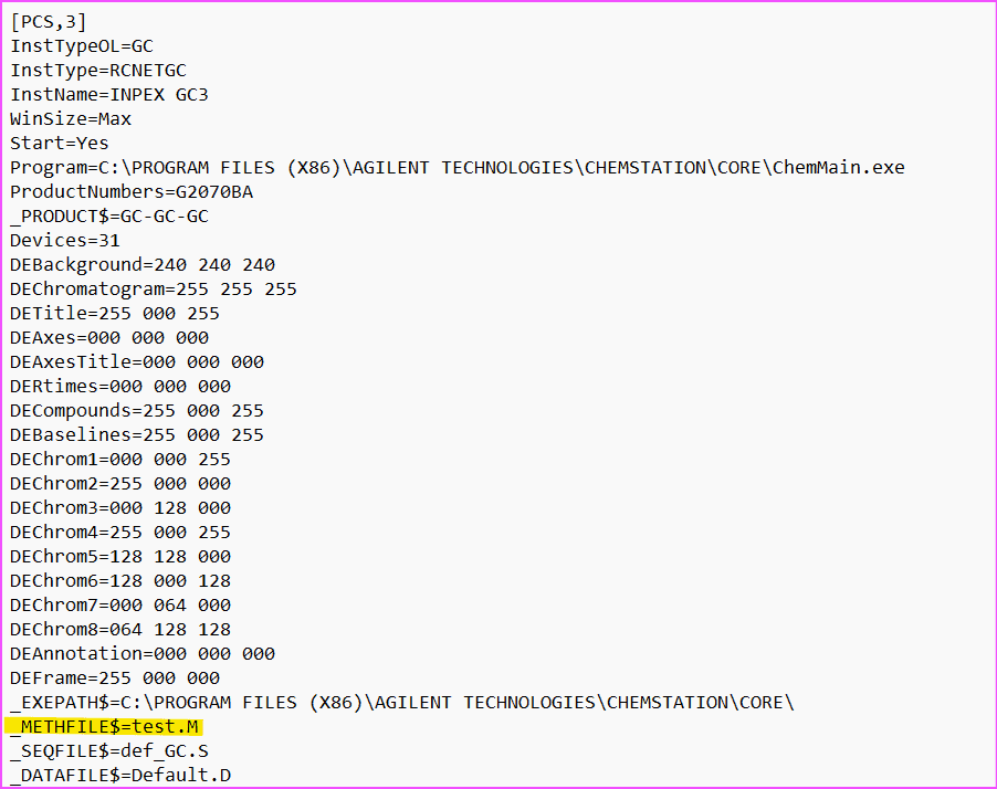 ChemStation.ini PCS Section ChemStation method error Meth(od)File$ key method name