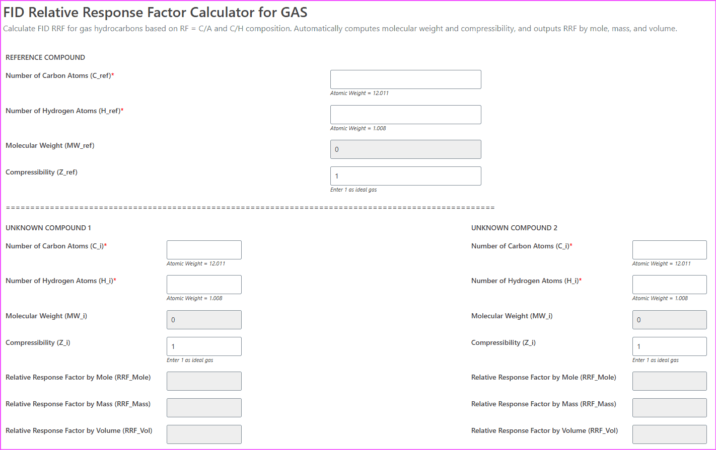 FID RRF Calculator for Gas | Quick Relative Response Factor Tool