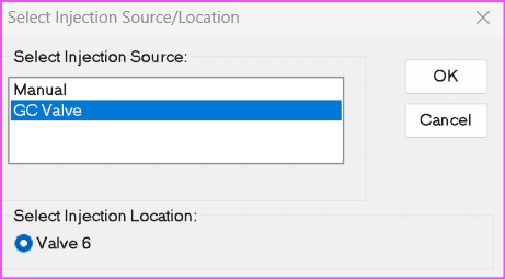 ChemStation blank run injection source selection using configured gas sampling valve