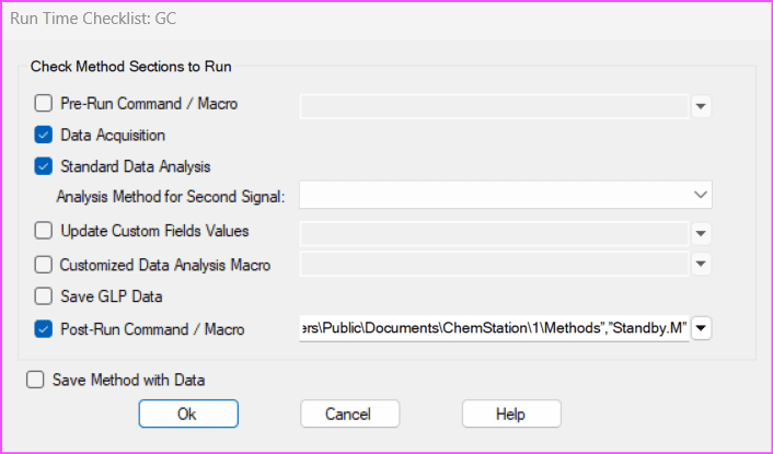 ChemStation sequence command location in Runtime Checklist Post-Run macro