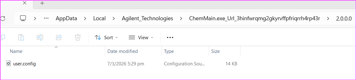 ChemStation configuration error user.config file location in Windows folder